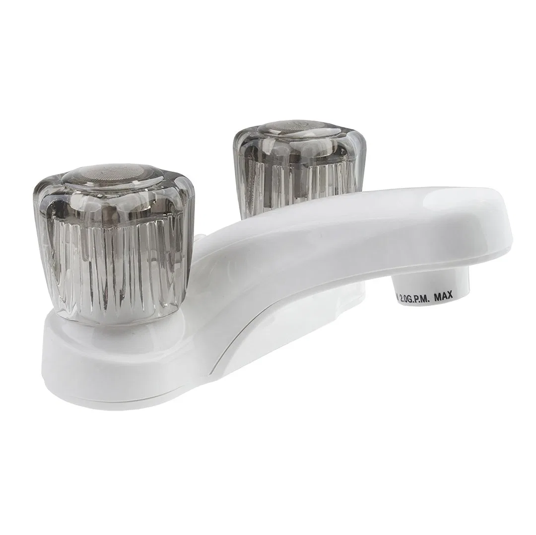 DF-PL700S-WT – DURA FAUCET Faucet, Used For Lavatory Single Piece 4 Inch Deck Mount 2 Smoked Acrylic Knob Handle Whit...